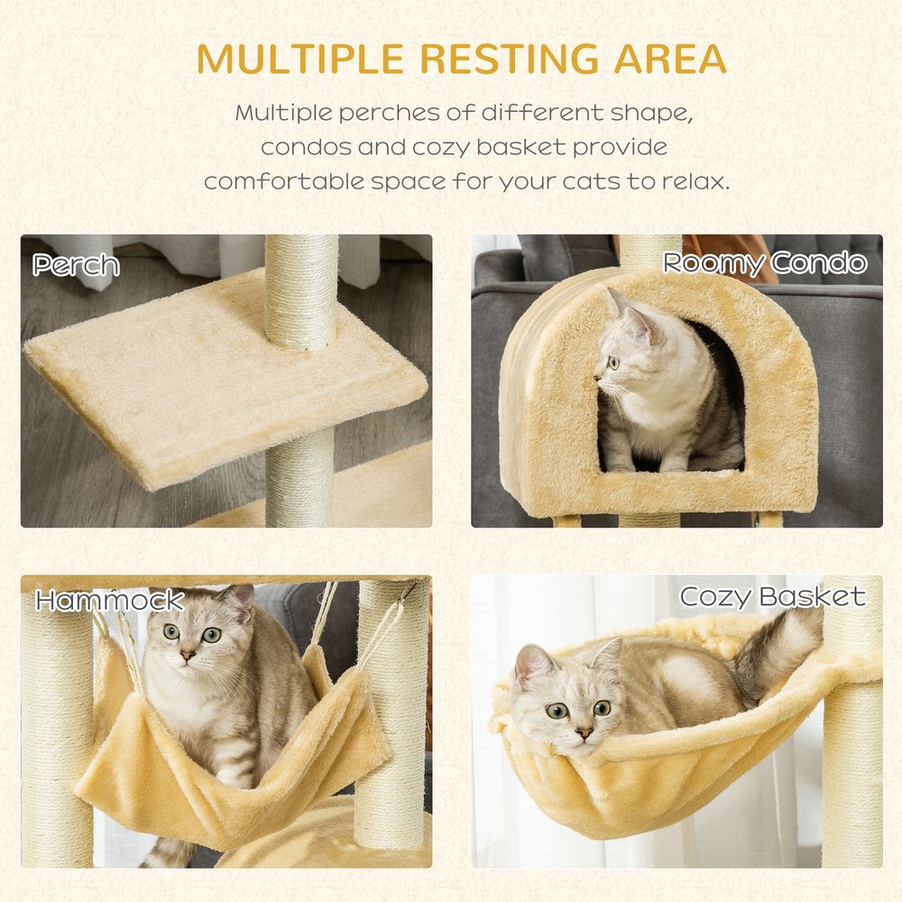 Cat Tree - Sisal Scratching Post, Plush Hammock, Cozy House