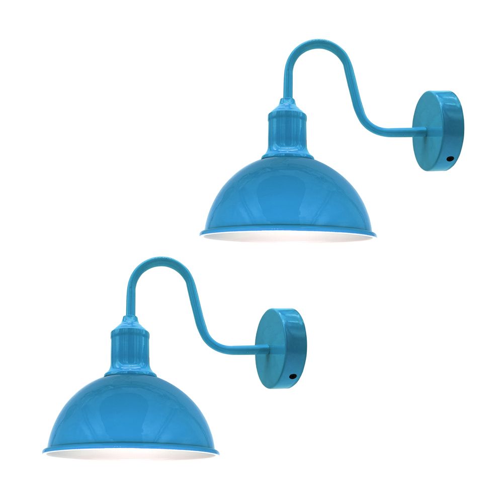 Modern Industrial Swan Neck Metal Arm E27 Sconce Wall Light Set Fixture for Living Room Dining Room Kitchen Blue