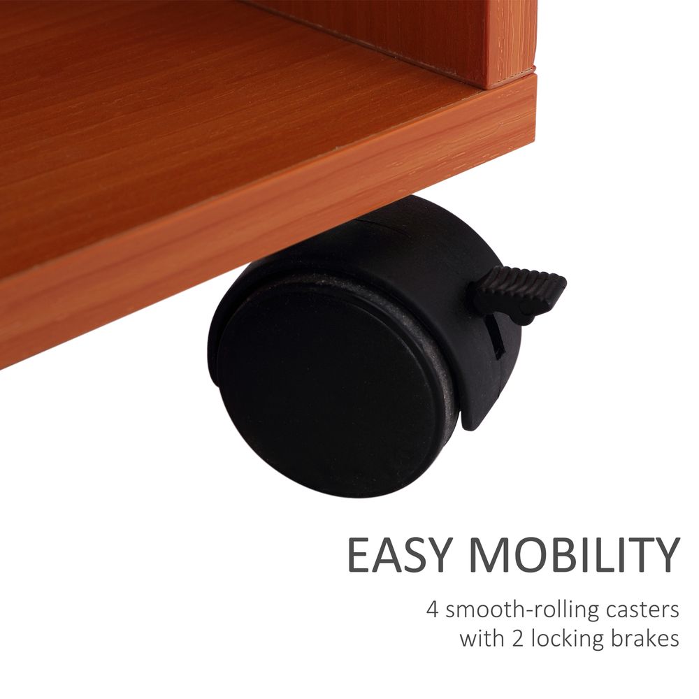 Portable Computer Desk with Storage Shelf - Wheels - Cherry Wood