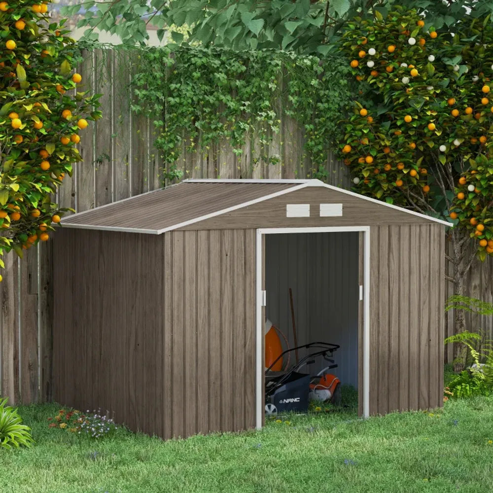 Garden Shed Storage Unit withLocking Door Floor Foundation Vent Brown