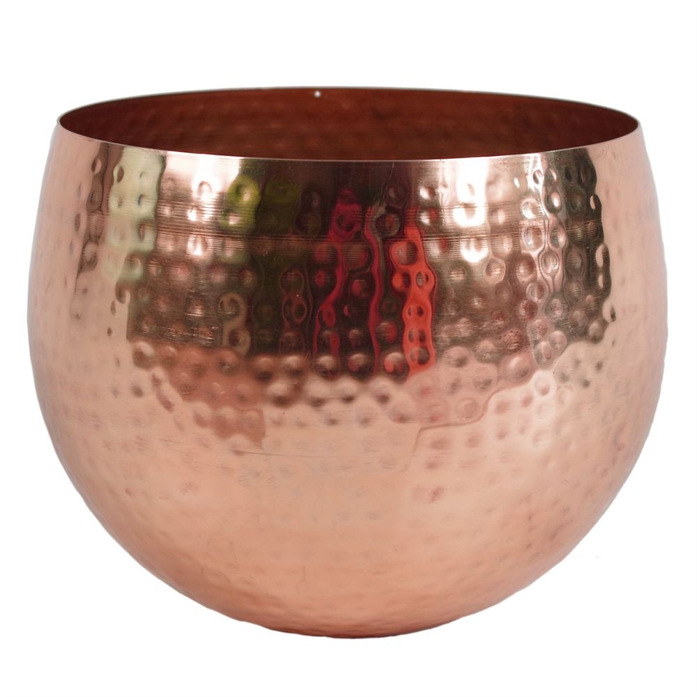 Realistic 75cm Arboricola Gold Capella Plant - Copper Metal Planter: Artificial Foliage for Any Space