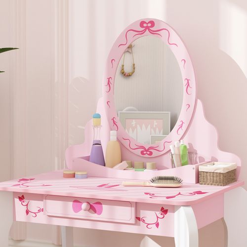 Kids Dressing Table Set, 2 PCS Children Vanity Table with Stool