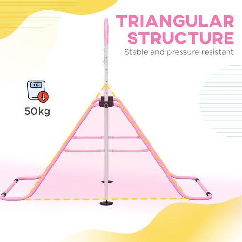 Adjustable Height Foldable Kids Gymnastics Bar with Non-Slip Mats, Pink