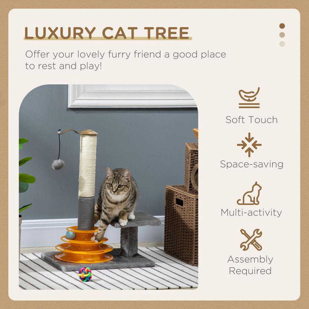56cm Grey Cat Tree - Interactive Scratching Post with Toys