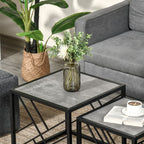 Nesting Coffee Tables, Set of 3 Square Side Tables with Black Metal Frame, for Living Room, Bedroom and Office, Grey