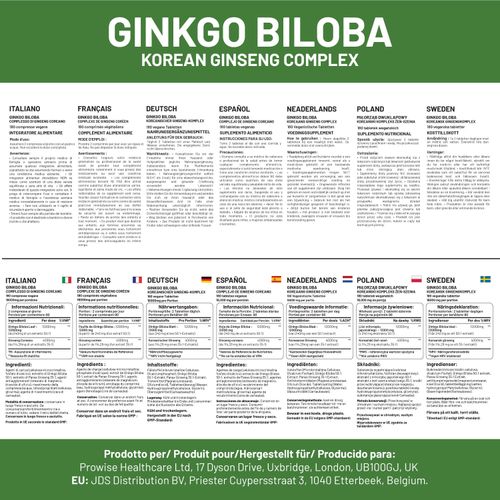 Ginkgo Biloba and Korean Ginseng Tablet - 8000mg, 180 Vegan Tablets