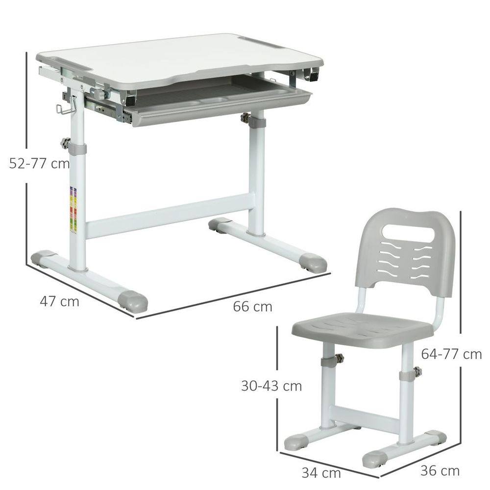 Adjustable Tiltable Kids Desk & Chair Set w/ Drawer, Pen Slot, Hook