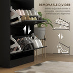 Narrow Shoe Cabinet with 3 Flip Drawers for 18 Pairs of Shoes Black