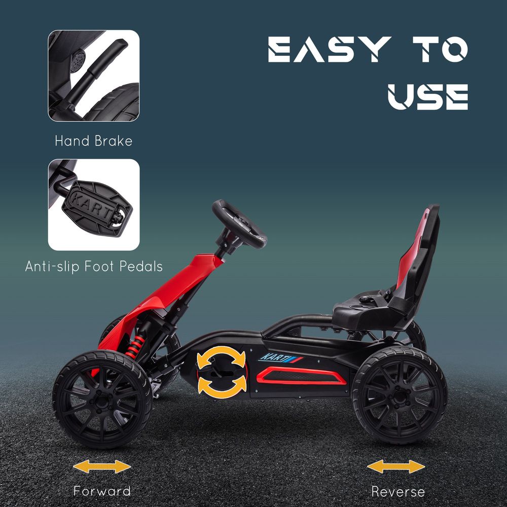 Children Pedal Go Kart with Adjustable Seat, Handbrake - Red