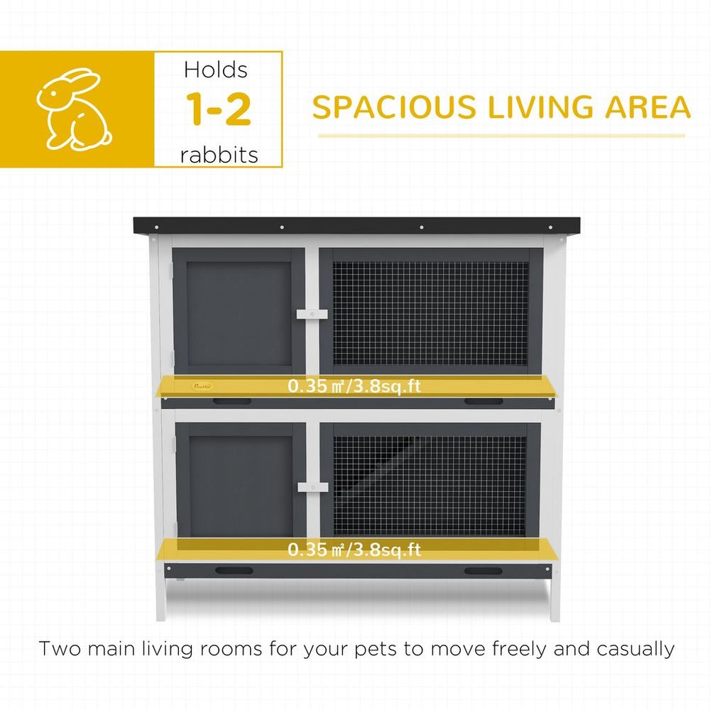 Double Decker Rabbit Hutch Bunny Cage, Grey - Outdoor Pet House with Tray, Easy Access, Durable Design