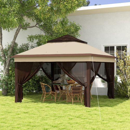 3 x 3(m) Pop Up Gazebo Tent with Netting, Height Adjustable, Beige