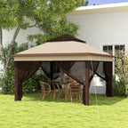 3 x 3(m) Pop Up Gazebo Tent with Netting, Height Adjustable, Beige