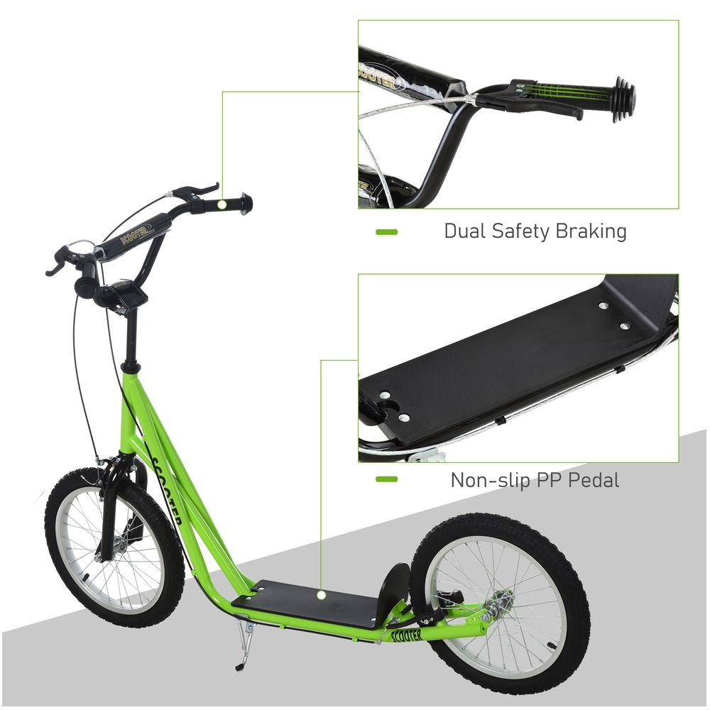 Kick Scooters for Kids with Adjustable Height, Anti-Slip Deck, Dual Brakes, Rubber Tyres, for Boys and Girls Aged 5+ Years Old - Green