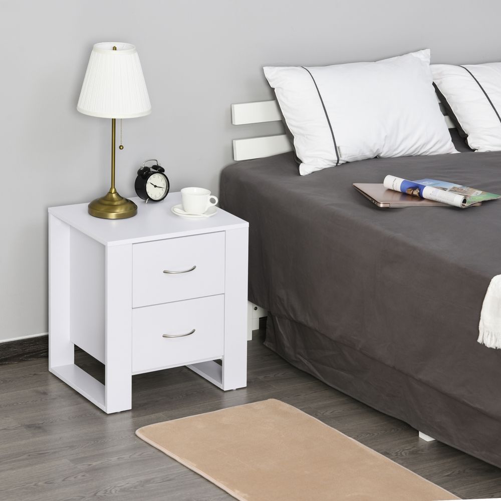 Modern 2-Drawer White Bedside Table - Particle Board, Luxe Design