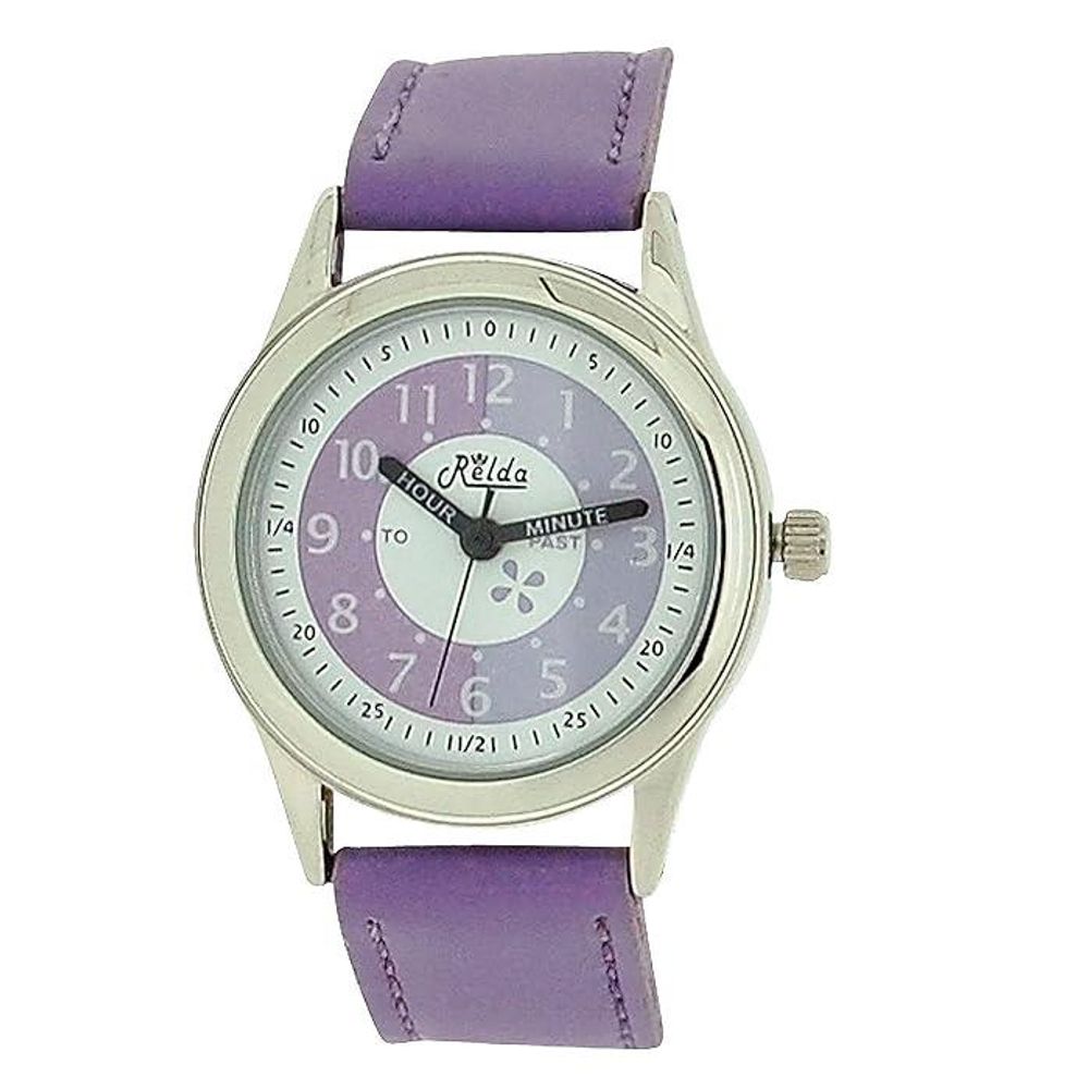 Girls Time Teacher Purple Leather Strap Watch