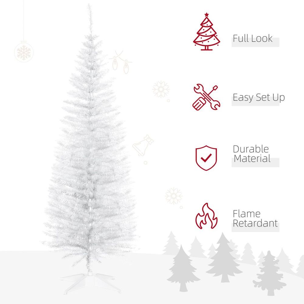 5FT Pencil Slim Artificial Christmas Tree with Study Stand Tips White