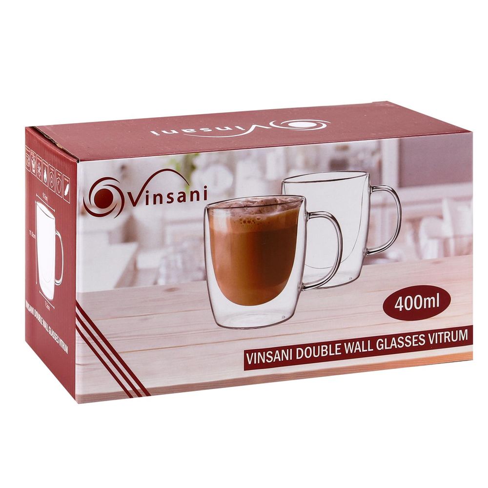 VITRUM Double Wall Glasses - Ideal for Coffee, Tea & More - Set of 2 - Durable & Elegant Design