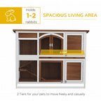 Two-Tier Wooden Rabbit Hutch w/ Openable Roof, Slide-Out Tray, Ramp