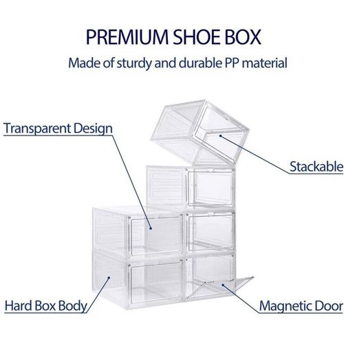 6 Pack Transparent Shoe Storage Boxes Hard Plastic Stackable Shoe Box Organiser