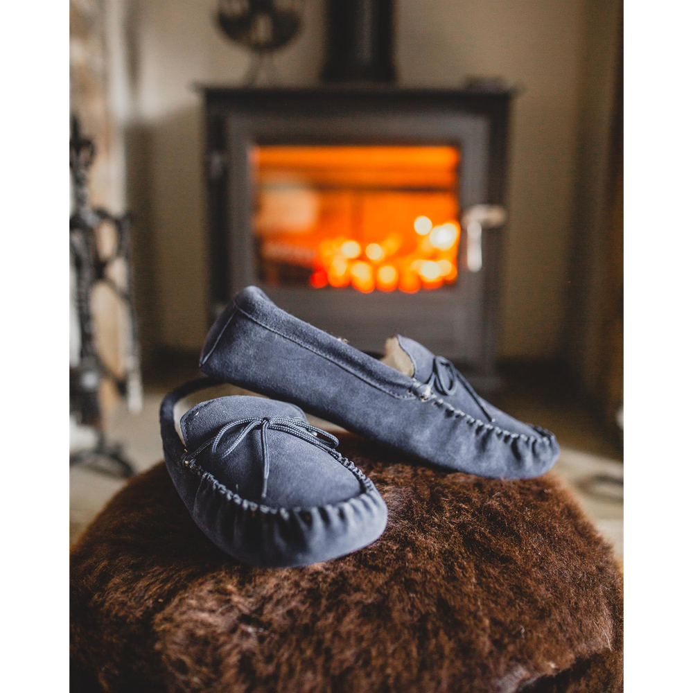 Womens Sheepskin Suede Moccasin Slippers With Suede Sole - 431-100