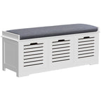 3-Door Shoe Storage Bench Cushion Seat Slatted Doors Elevated Base White