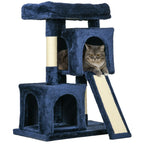 Luxury Cat Tree - Rest, Play, Scratch, & Sleep - 2 Houses, Perch, Scratching Post - Navy Blue