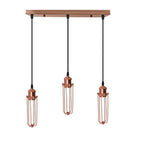 3 Head Rectangle Rose Gold Ceiling E27 Pendant Light with Wire Cage, Industrial Vintage Hanging Lamp Fixture