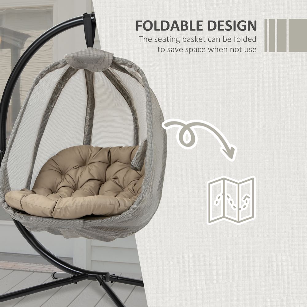 Hanging Egg Chair, Swing Hammock with Cushion and Stand, Khaki