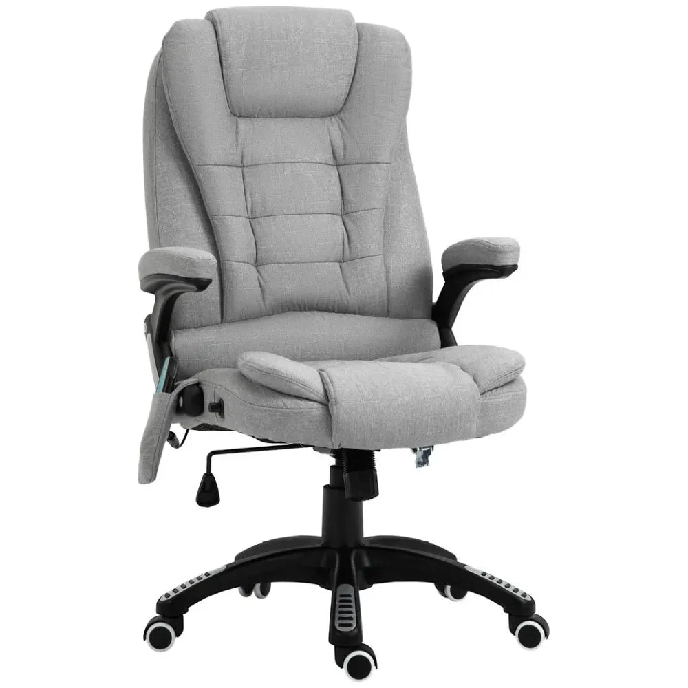 Executive Reclining Chair w/ Heating Massage Points Relaxing Headrest Grey in Grey