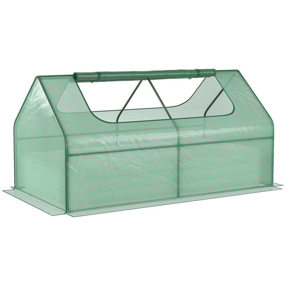 Raised Garden Bed Planter Box with Greenhouse, Large Window, Green