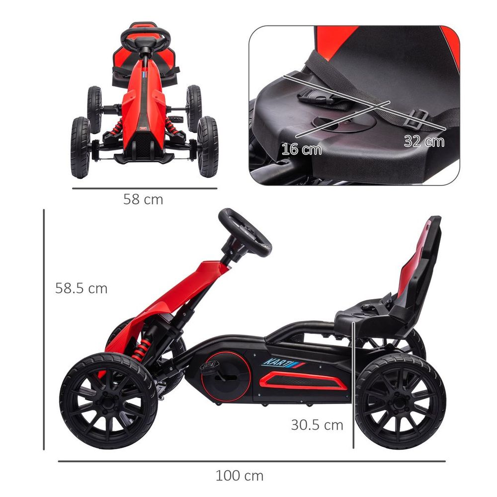 Children Pedal Go Kart with Adjustable Seat, Handbrake - Red
