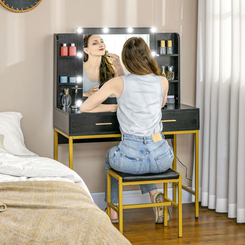 Makeup Vanity Desk Set with Lighted Mirror, Stool, Drawers