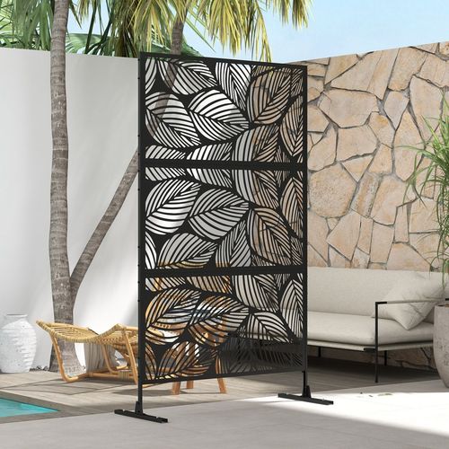 6.5FT Metal Outdoor Privacy Screen Panel with Stand, Leaf Style
