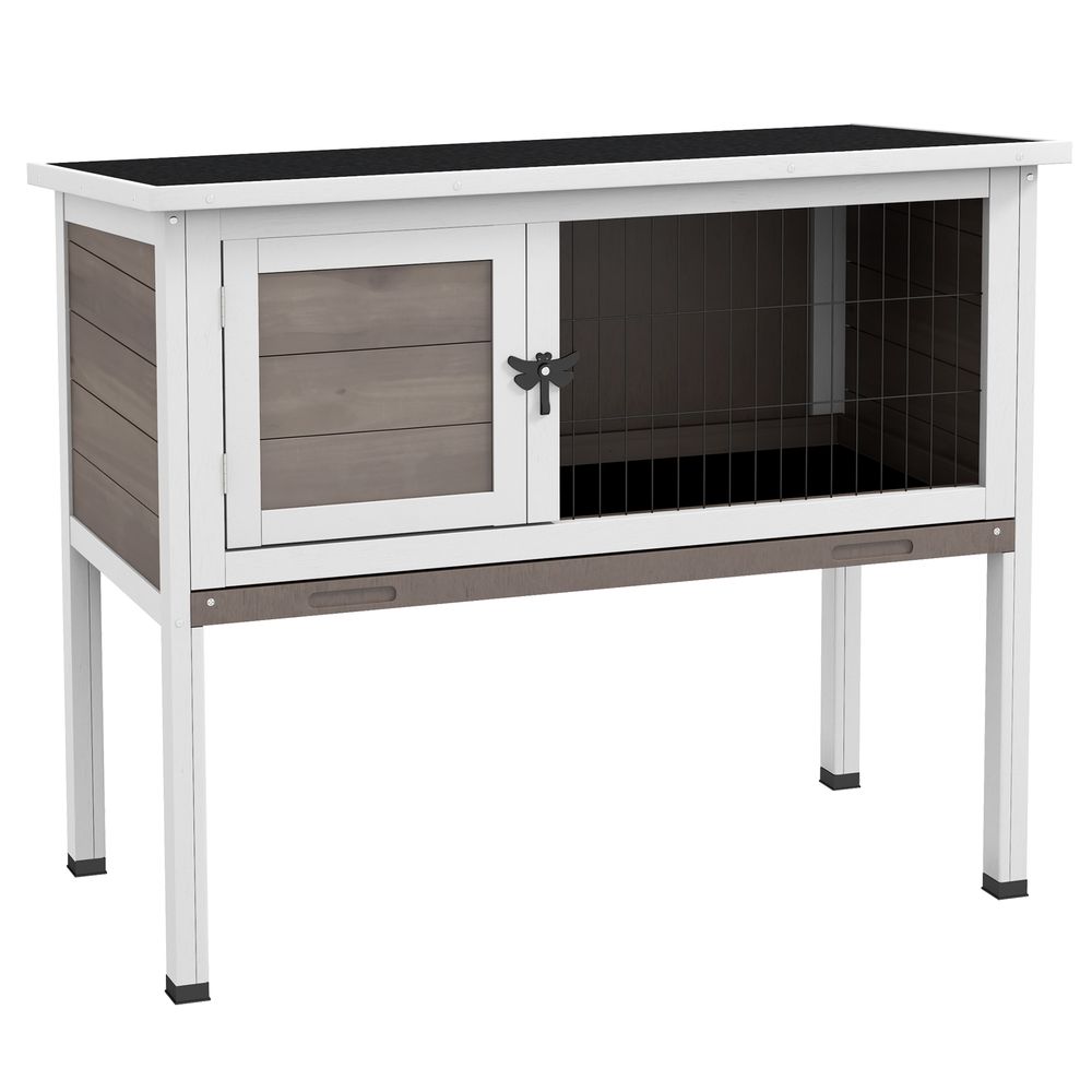 Large Elevated Rabbit Hutch w/ Asphalt Roof & Tray: Outdoor/Indoor Wood Shelter for Small Animals