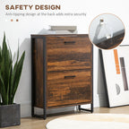 Rustic Brown Shoe Cabinet - 2 Flip Door, Divider, Entryway