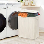 Organizer - Rectangular Bamboo Laundry Basket, White, Divider
