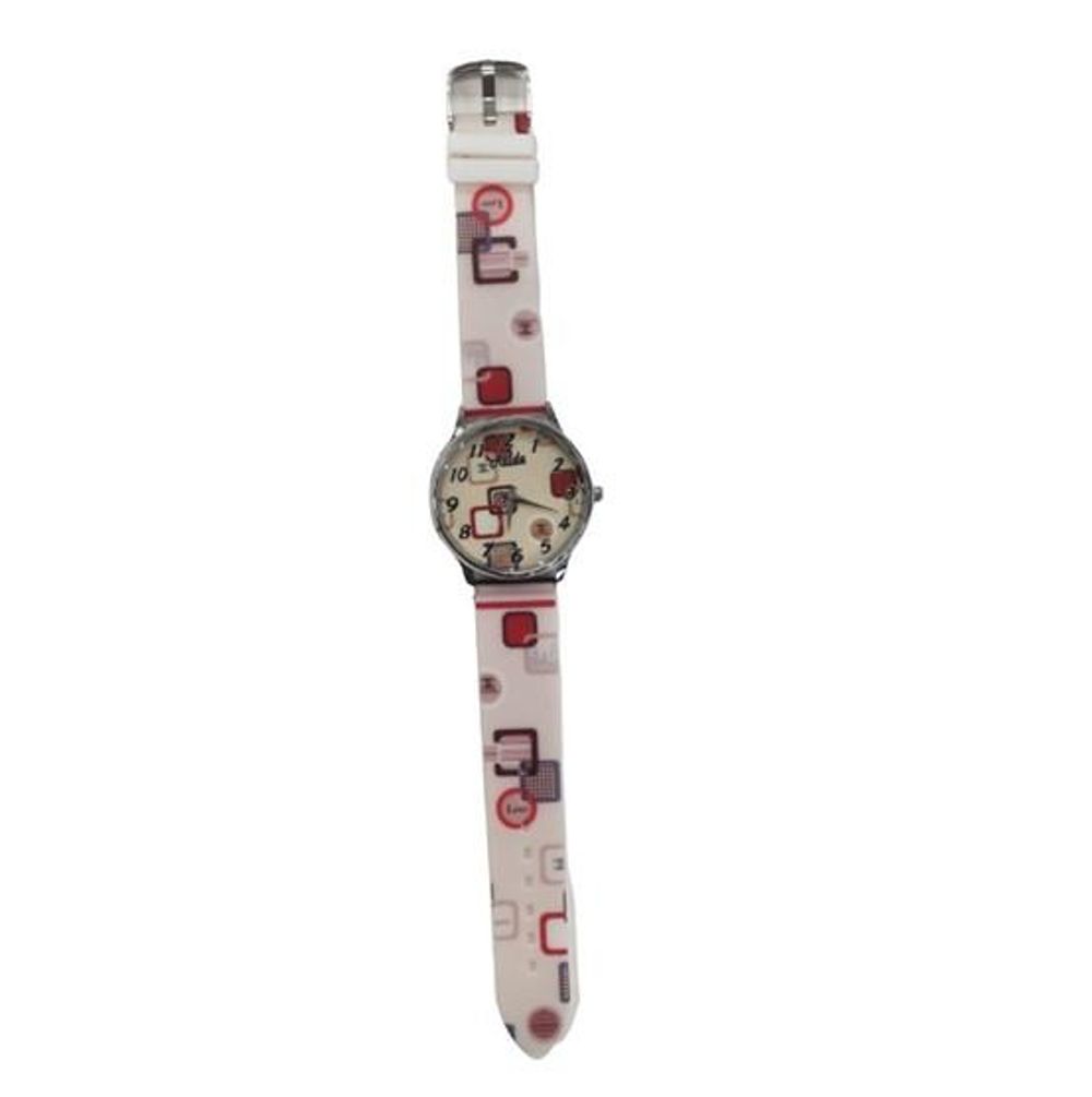 Ladies Analogue Red Square Pink Silicone Strap Watch