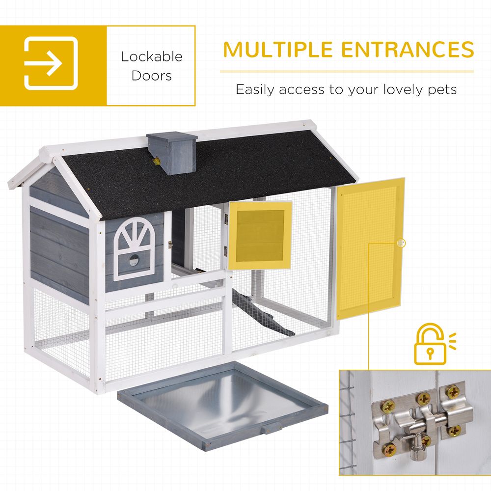 2 Tiers Rabbit Hutch and Run Wooden Guinea Hutch Outdoor with Sliding Tray, Ramp, Water-resistant Roof, for 2-4 Rabbits, Grey