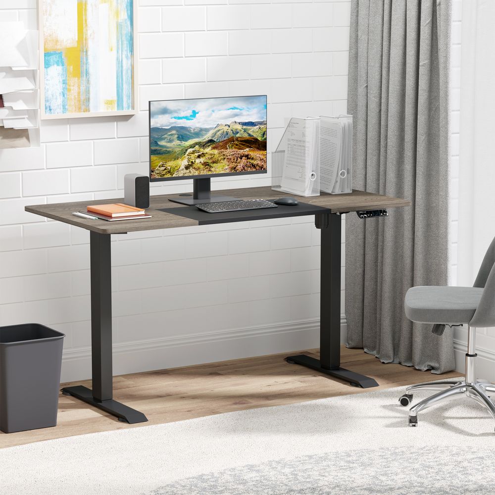Electric Standing Desk, 140 x 70cm Height Adjustable Sit Stand Desk with 4 Memory Smart Panel, Stand Up Desk for Home Office, Black and Teak