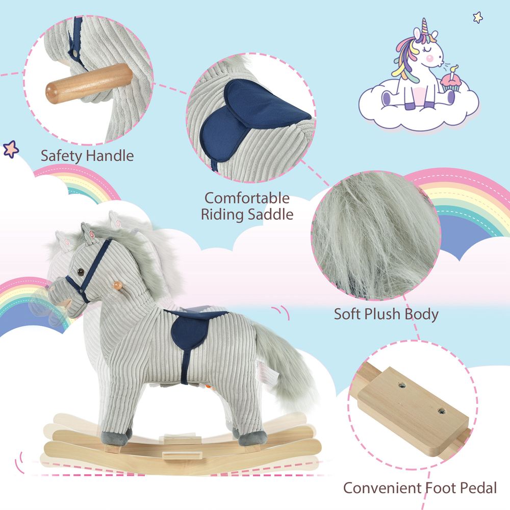 Kids Rocking Horse - Wood Base, Sound, Handlebars - for Ages 36-72 months