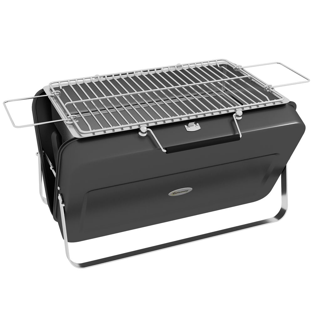 Portable BBQ Grill - Compact Suitcase Design for Camping & Picnic, Black