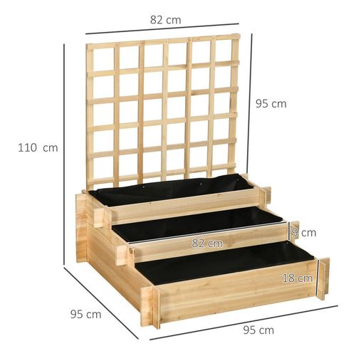 3 Tier Wooden Garden Planters with Trellis for Vine Climbing Plants in Wooden