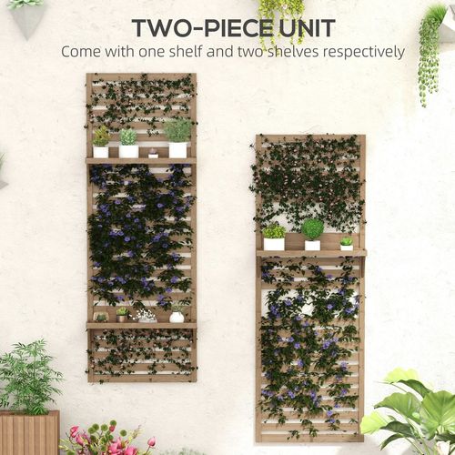 Wall Mounted Plant Stands Set of 2 with Shelves and Slatted Trellis