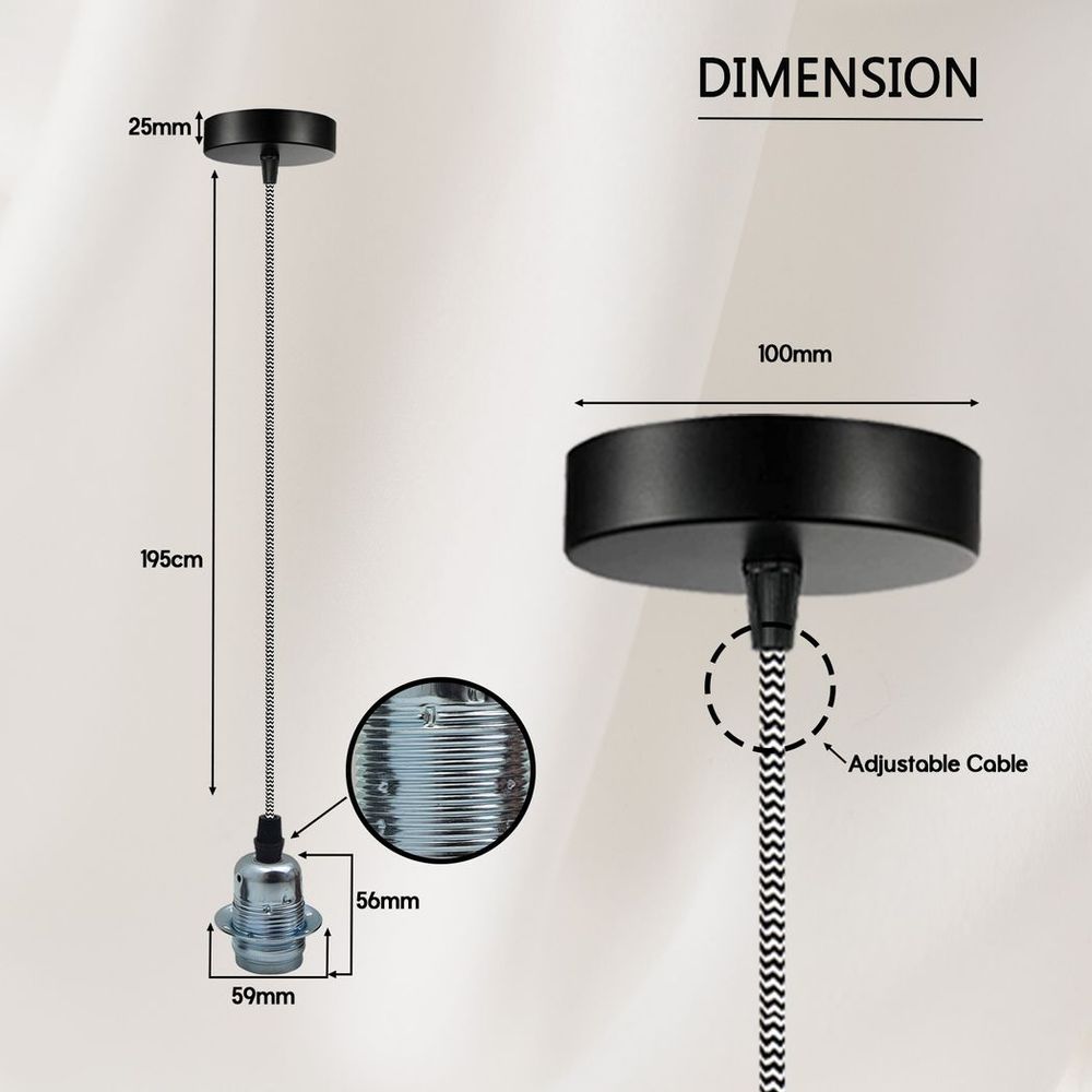 Vintage Industrial Chrome Pendant Light Fitting, lampshade Holder Fitting Set with 2m Cable