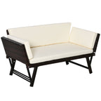2-Seater Rattan Sofa Daybed - Convertible, Brown - Outdoor Furniture
