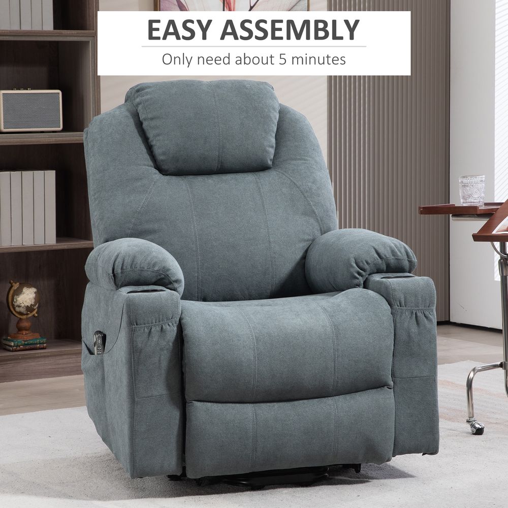 Luxury Lift Chair - Vibration Massage, Heat, Easy Assembly - Grey