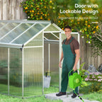 10x6ft Aluminium Greenhouse with Door, Window & Galvanised Base - PC Panel