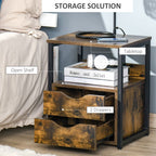 Industrial Side Table with Drawer, Sofa Table, Bedside Cabinet with Storage Shelf, Slim Nightstand for Living Room, Bedroom, Rustic Brown