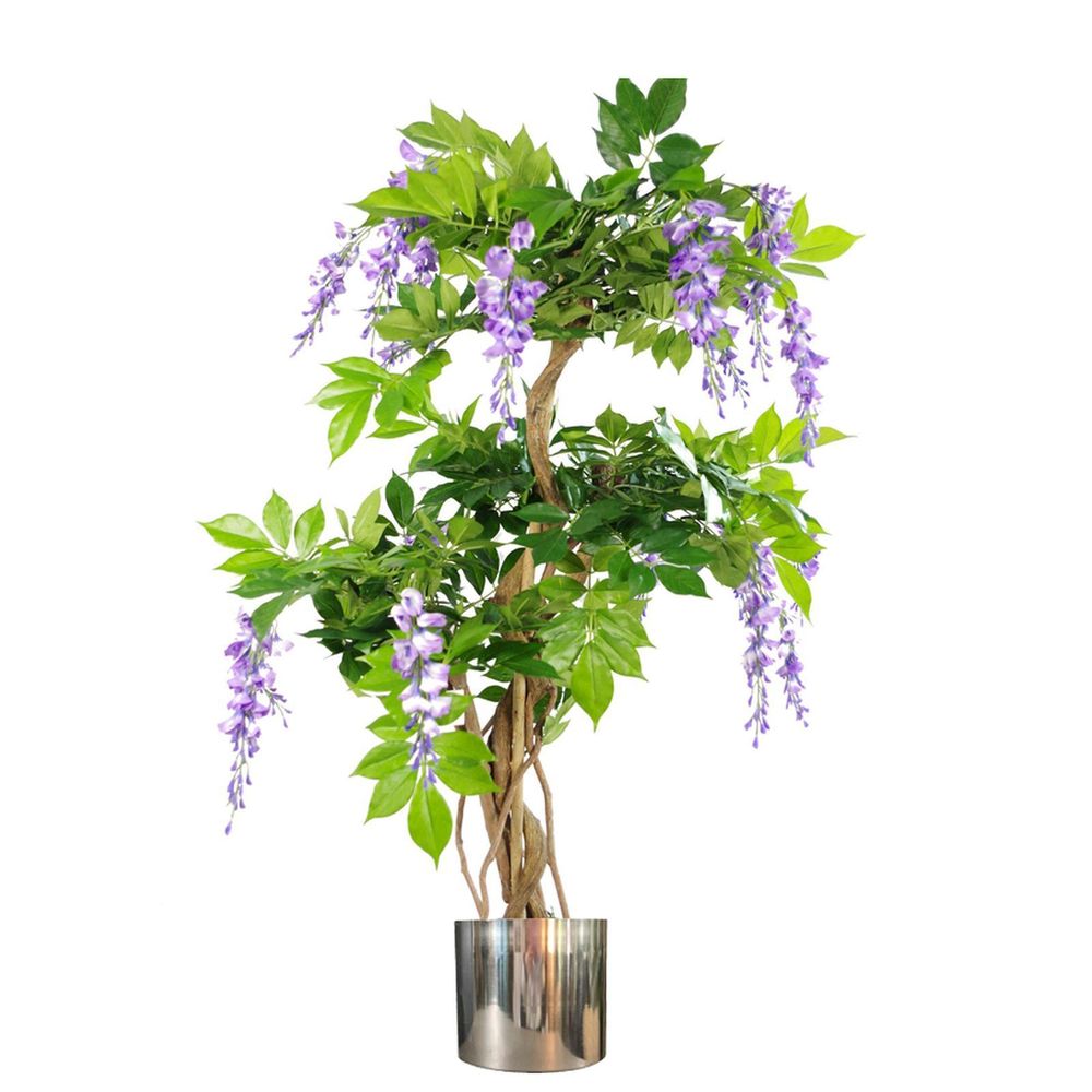 110cm Purple Wisteria Tree w/ Metal Planter: Lifelike, Handmade