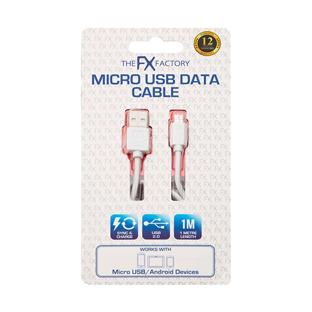 FX USB Data Cable - Fast Charge & Sync - Micro USB - White - Compatible with mobile phone, HTC, Motorola